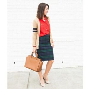 J. Crew Factory Green and Blue Plaid Pencil Skirt
